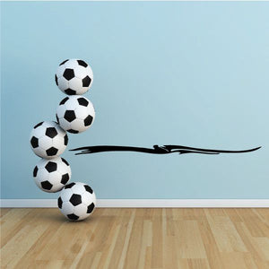 Soccer ball wall decal with tribal swirl tail in black and white