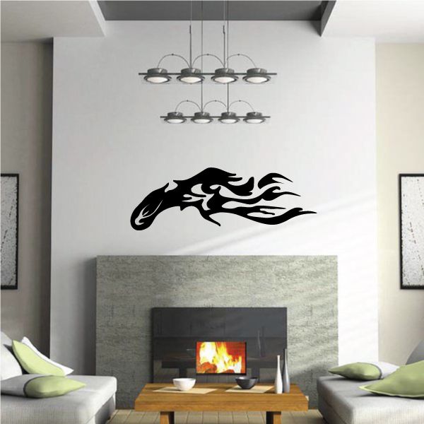 Tribal pinstripe wall decal vinyl, black roaring flame beast design