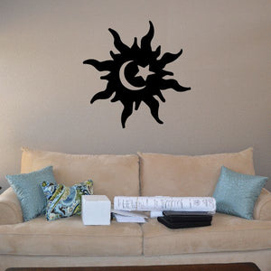 Tribal pinstripe wall decal: black sunburst symbol with sharp rays