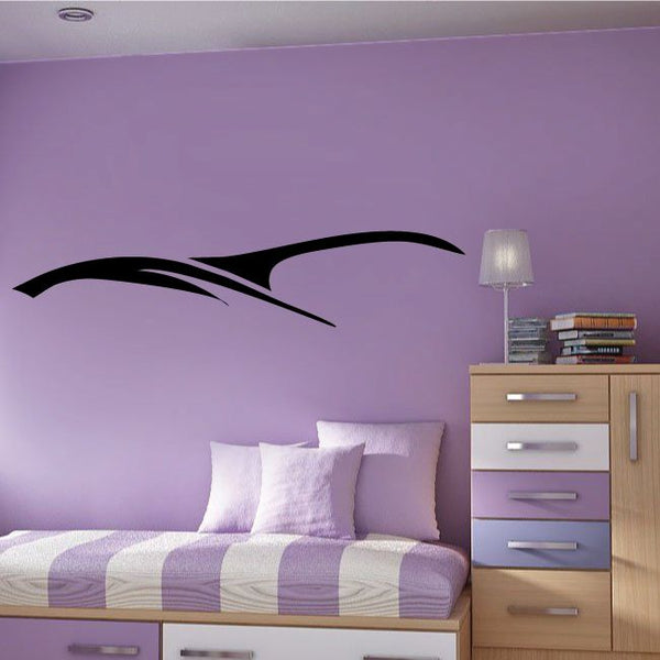 Black tribal pinstripe wall decal with sweeping curved lines