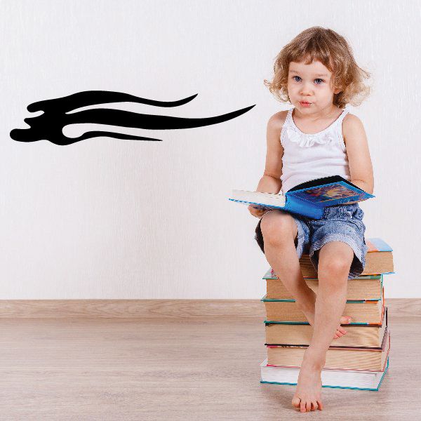 Tribal pinstripe vinyl wall decal, black flame-like silhouette