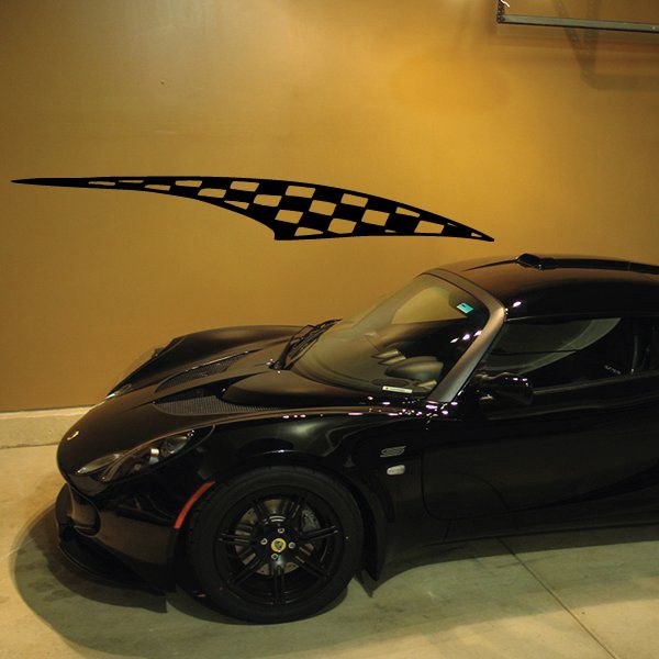 Tribal pinstripe decal in black and checkered pattern, curved hood graphic