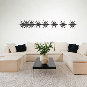 Tribal pinstripe wall decal with black starburst pattern, vinyl-style