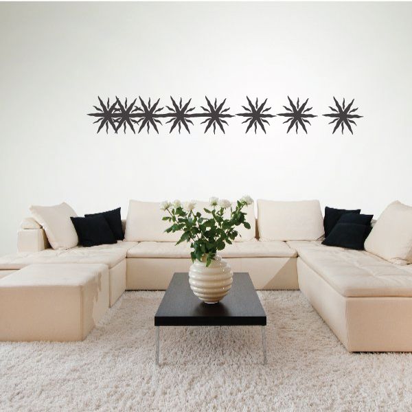 Tribal pinstripe wall decal with black starburst pattern, vinyl-style