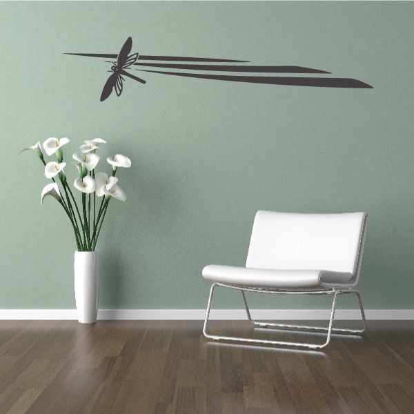 Tribal pinstripe wall decal: dark dragonfly silhouette with long striped wings