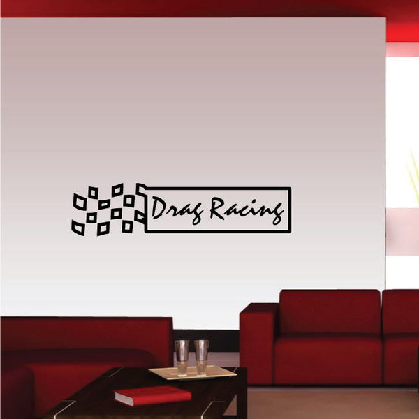 Vinyl wall decal: “Drag Racing” lettering with geometric square accents