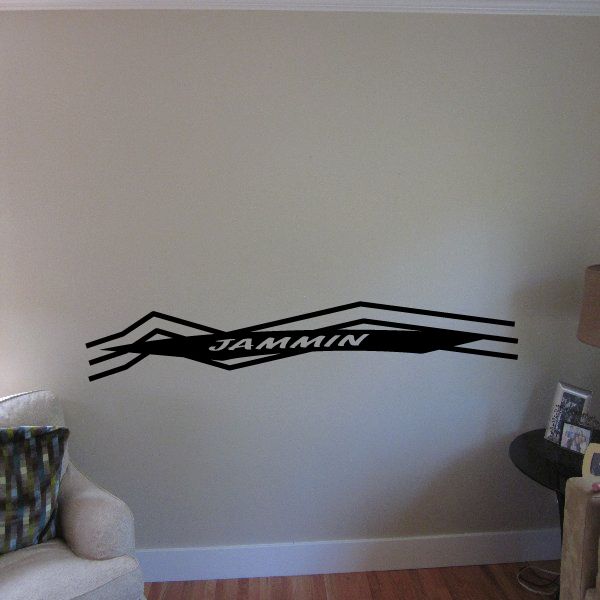 Tribal wall decal in black pinstripes with stylized JAMAIN lettering