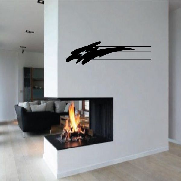 Tribal pinstripe wall decal with black swoosh and three horizontal lines