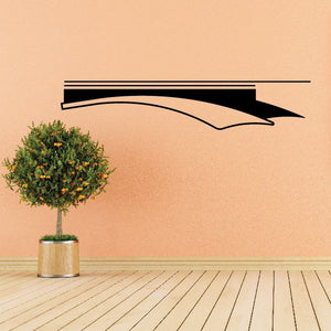 Black tribal pinstripe vinyl wall decal with bold swoosh shape