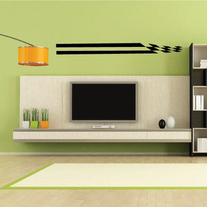 Tribal pinstripe wall decal with black and checkered arrow stripes
