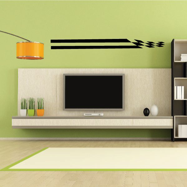 Tribal pinstripe wall decal with black and checkered arrow stripes
