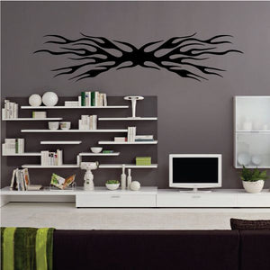 Tribal pinstripe wall decal, black flame-style wings design