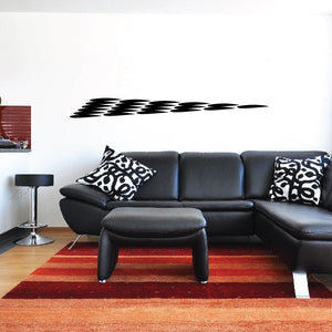 Tribal pinstripe wall decal with black geometric pattern on white wall