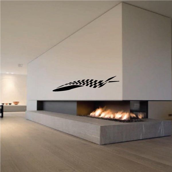 Tribal pinstripe wall decal with black arrow and checkered stripe detail