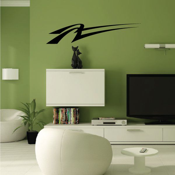 Black tribal pinstripe wall decal with sweeping arrow-like motif