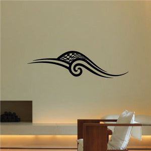 Tribal pinstripe wall decal with black-and-white checker center and flowing swirl design
