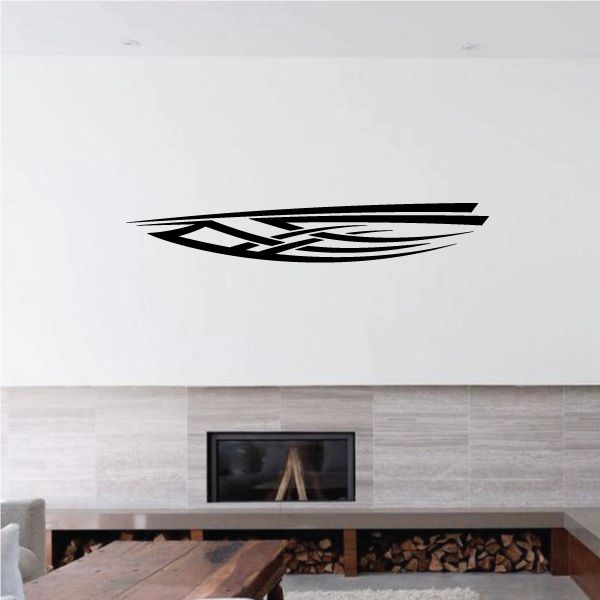 Tribal pinstripe wall decal, black stylized line graphic on wall