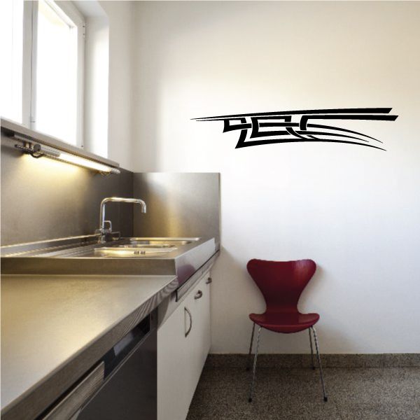 Tribal pinstripe vinyl wall decal with bold black pattern on white wall