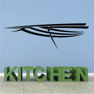 Tribal wall vinyl decal with black striped emblem and green 'KITCHEN' lettering