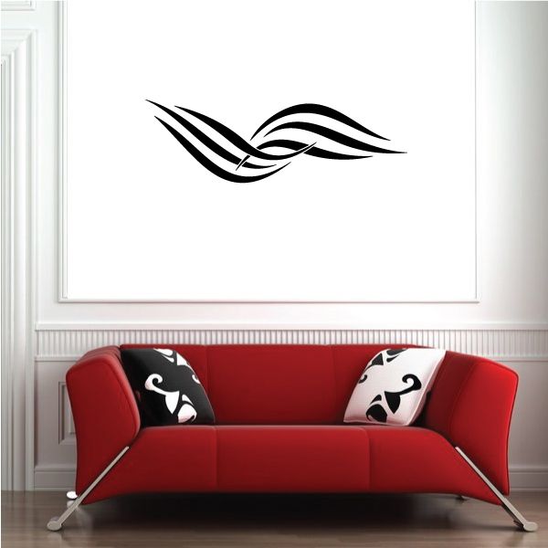 Tribal pinstripe wall decal, black stylized tribal emblem
