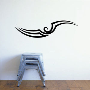 Tribal pinstripe vinyl decal with black feather-wing swirl, single wall/car graphic