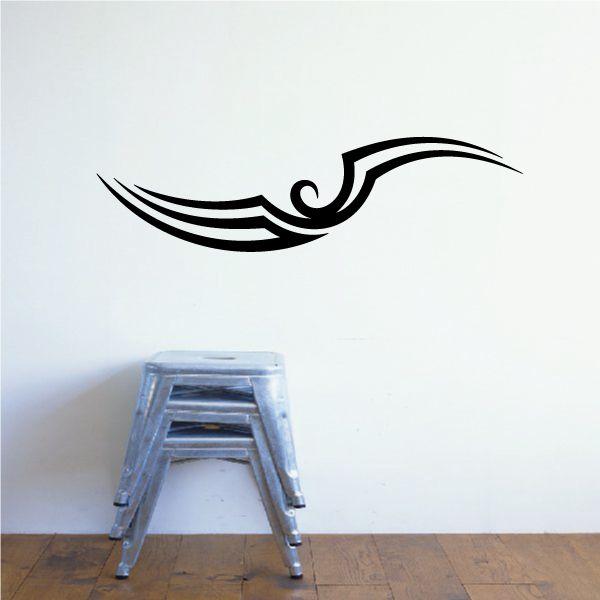 Tribal pinstripe vinyl decal with black feather-wing swirl, single wall/car graphic