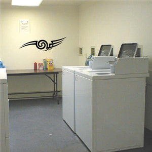 Tribal wing swirl wall decal, black pinstripe vinyl sticker