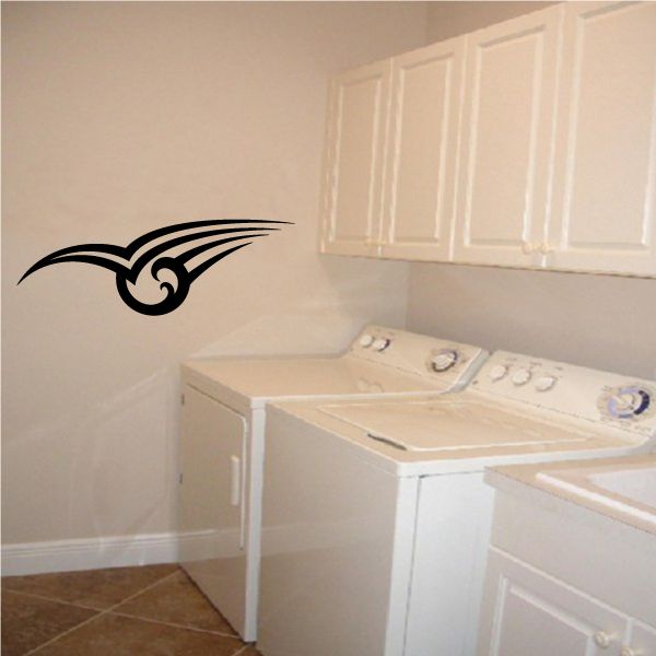 Tribal pinstripe wall decal vinyl sticker in black with curved wing emblem