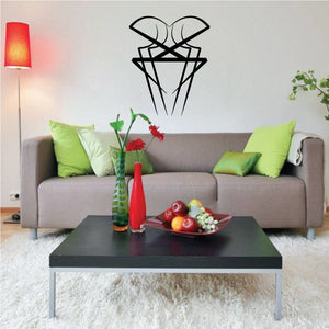 Black tribal pinstripe wall decal with crossed arrows and ribbon bow outline