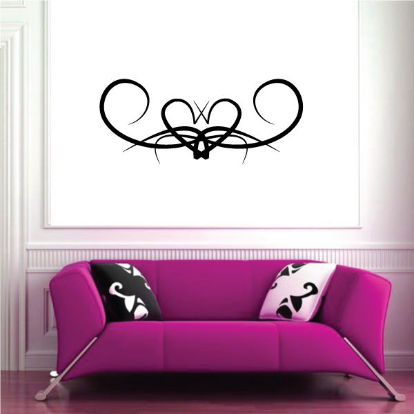 Tribal pinstripe wall decal with black heart and swirl lines