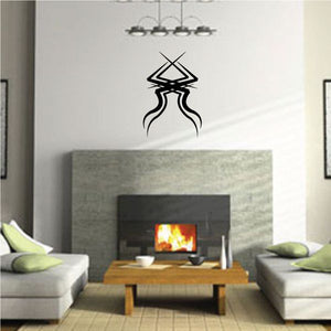 Black tribal pinstripe wall decal with geometric bowtie and curved lines