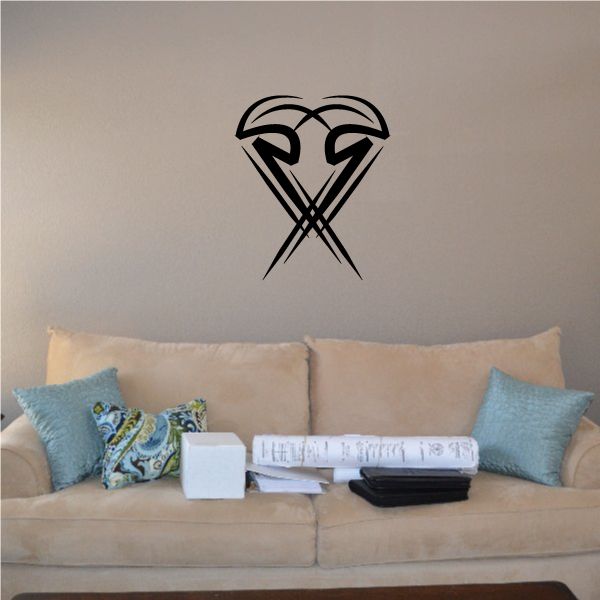 Tribal heart wall decal with black cross-arrow pinstripe design