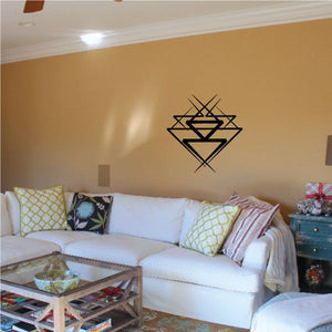 Geometric tribal wall decal with black line art diamond star shapes