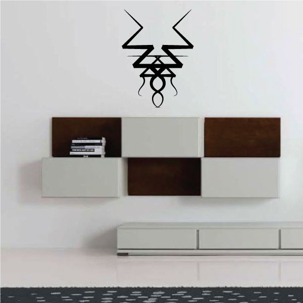 Tribal zigzag wall decal in black and white with hanging pendant lines