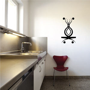 Tribal pinstripe wall decal, black stylized eye and swirl motif