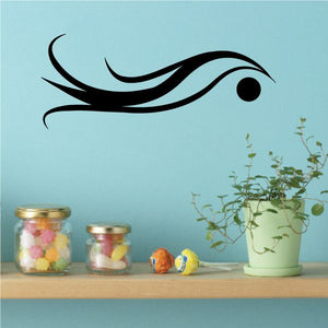 Tribal pinstripe wall decal with black swirled bird eye shape