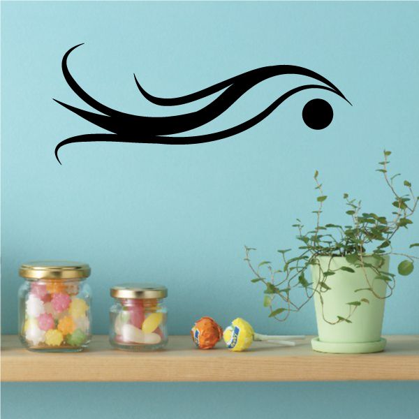 Tribal pinstripe wall decal with black swirled bird eye shape
