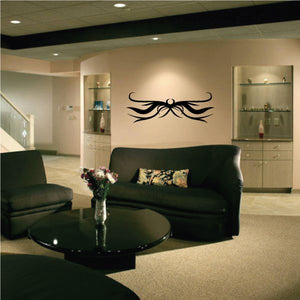 Black tribal wall decal with symmetrical scroll design, vinyl sticker for wall