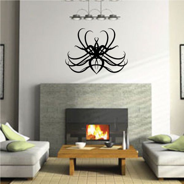 Tribal pinstripe wall decal with black swirl heart motif