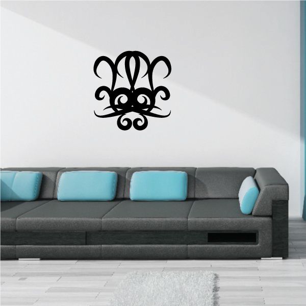Black tribal pinstripe wall decal with ornate swirl design