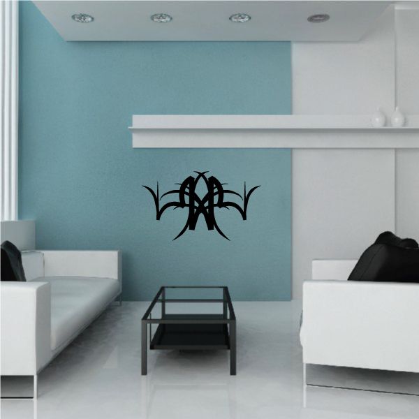 Tribal wall decal featuring a black pinstripe emblem