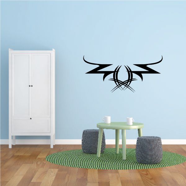 Tribal pinstripe wall decal, black tribal eye design with sharp wing shapes