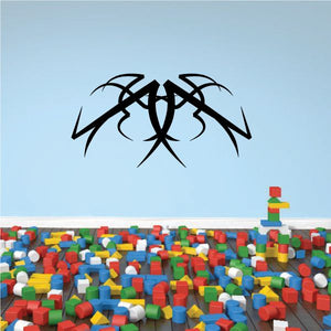 Tribal pinstripe vinyl wall decal with black tribal emblem, split-wing style