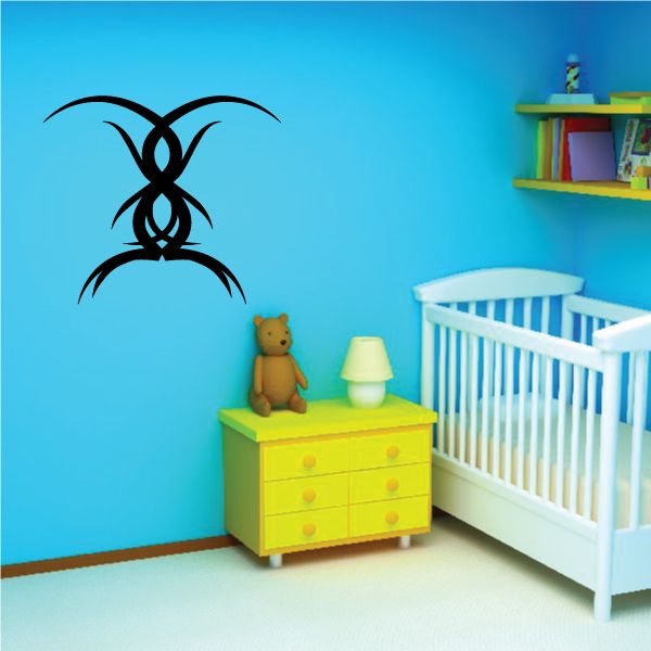 Tribal pinstripe vinyl wall decal with black swirl and tribal motif