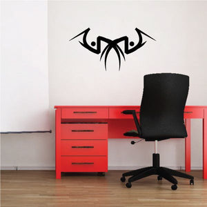 Tribal pinstripe wall decal, black abstract emblem with symmetrical lines