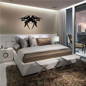 Tribal wall decal, black vinyl silhouette with geometric spiderweb-style lines