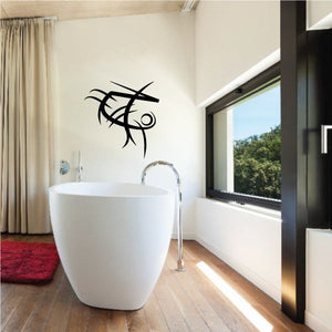 Black tribal pinstripe wall decal with curved face-like swirl design