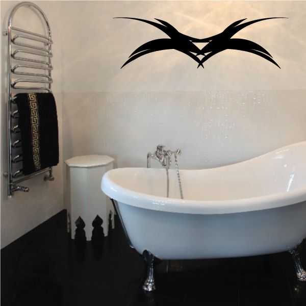 Tribal pinstripe wall decal, black bird silhouette design