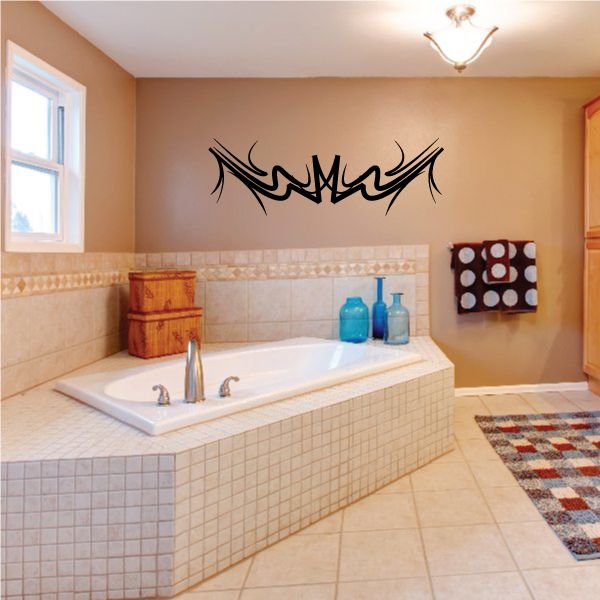 Tribal pinstripe wall decal, black stylized pattern for bathroom wall