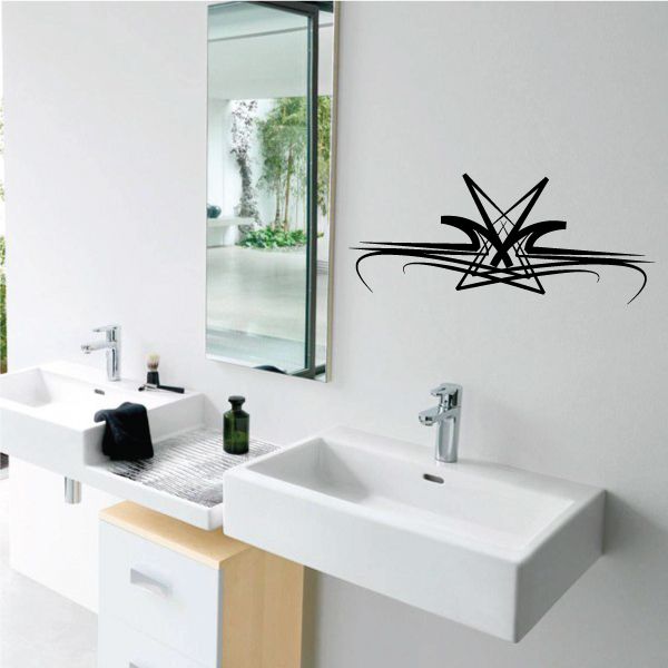 Tribal pinstripe wall decal in black starburst line art with swirls